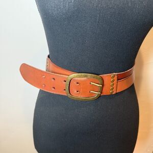 Elise M Brown Genuine Leather Belt Gold Button Studs Size Medium